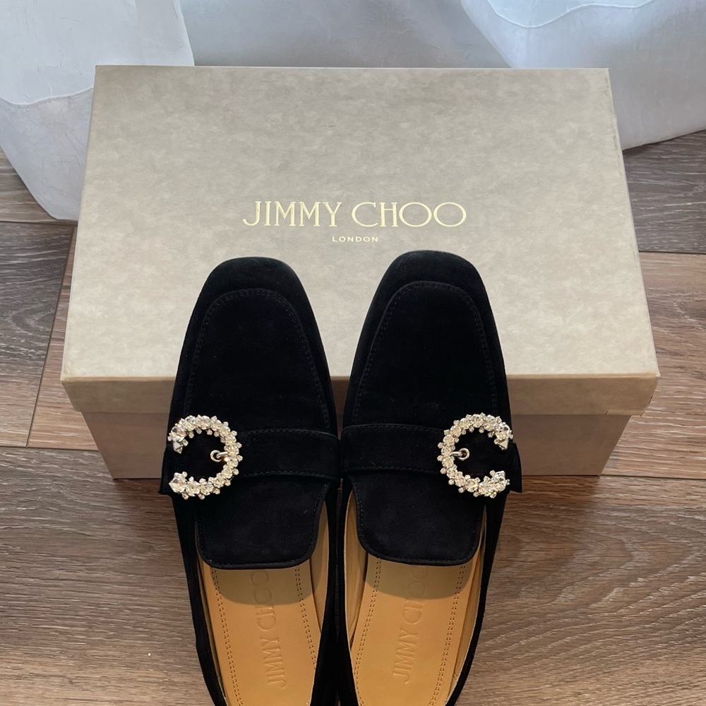 Jimmy Choo Suede Crystal Mani Flat Loafer Size 36 EU (size 6)